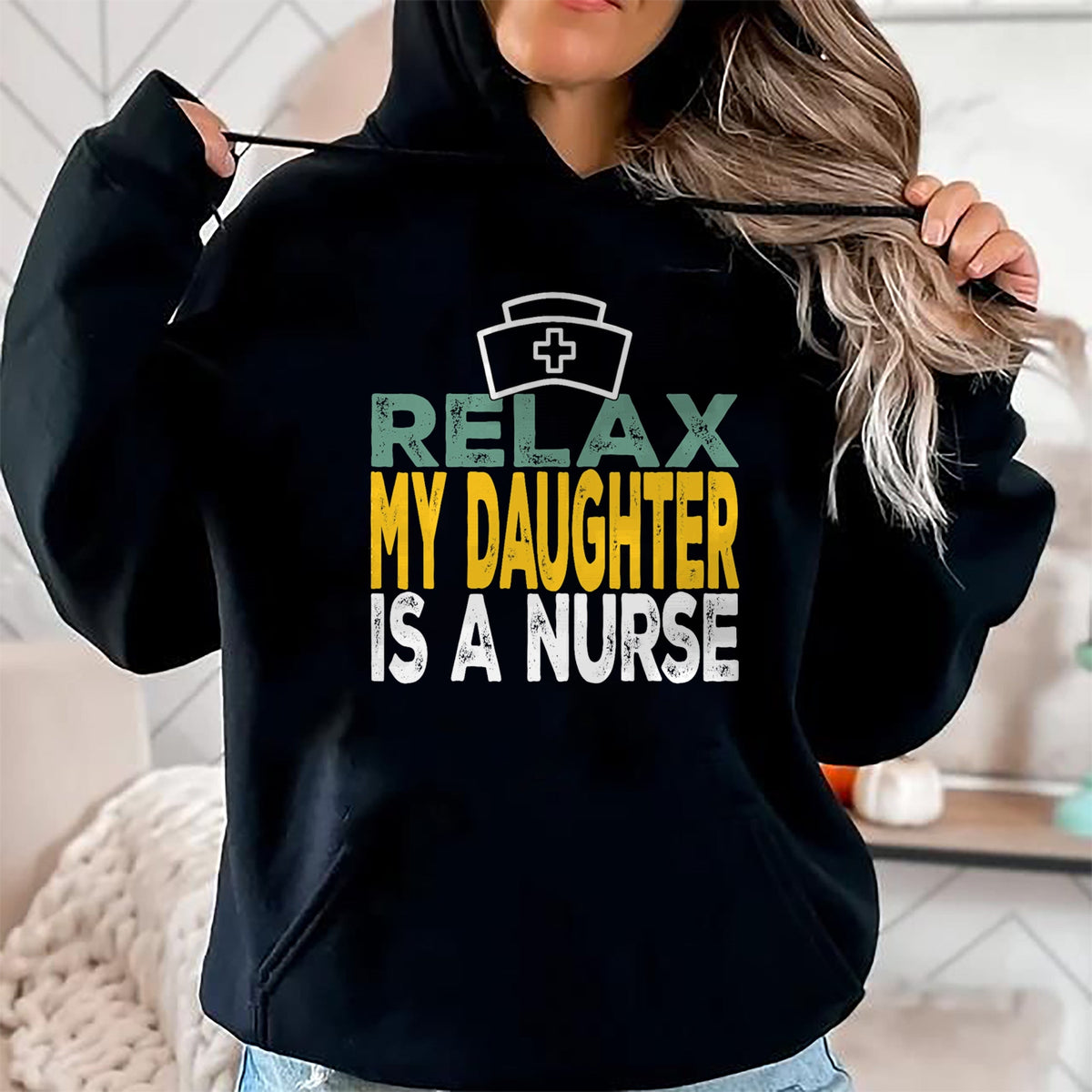 Funny Nurse Shirt, Nurse Unisex T-Shirt/Hoodie/Sweatshirt HLT00 - Relax my daughter is a nurse funny nursing RN LPN dad mom T-Shirt
