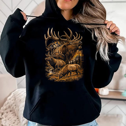 Funny Hunting Shirt, Gift For Hunting Lover Unisex T-Shirt/Hoodie/Sweatshirt HLT00 - Elk Hunting Wilderness Mountain Wildlife Bull Elk T-Shirt