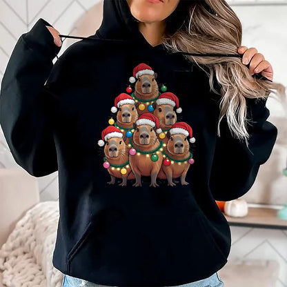 Cute Capybara Shirt, Funny Capybara UnisexT-Shirt/Hoodie/Sweatshirt HLT00 - Capybara Christmas Tree Santa Hat Cute Xmas Boys Kids Men T-Shirt