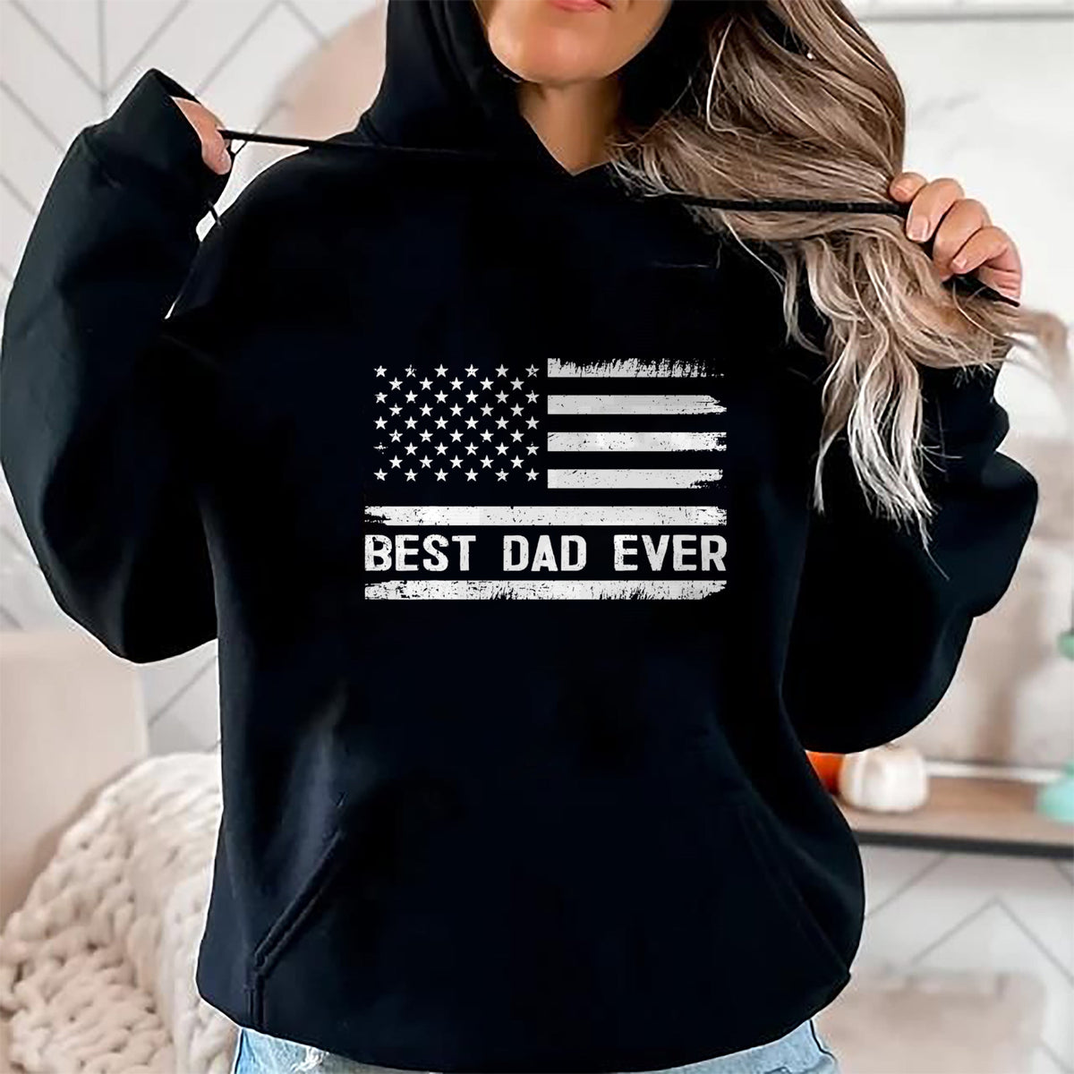 Gift for Dad Shirt, Funny Dad Unisex T-Shirt/Hoodie/Sweatshirt HLT00 – Best Dad Ever With US American Flag Gifts Fathers Day Dad T-Shirt