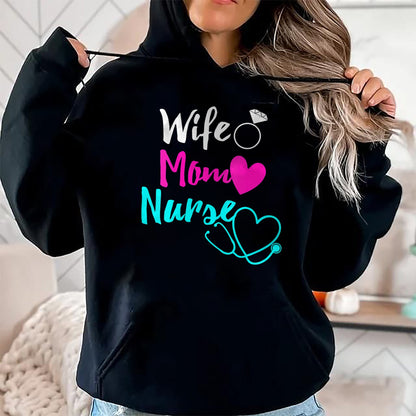 Funny Nurse Shirt, Nurse Unisex T-Shirt/Hoodie/Sweatshirt HLT00 - Womens Wife Mom Nurse Womens RN LPN Mothers Day Gift For Nurses V-Neck T-Shirt