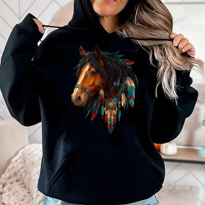 Best Horse Lover Shirt , Funny Horse UnisexT-Shirt/Hoodie/Sweatshirt HLT00 - Proud Indian Native American Horse Animal Feather Headdress T-Shirt