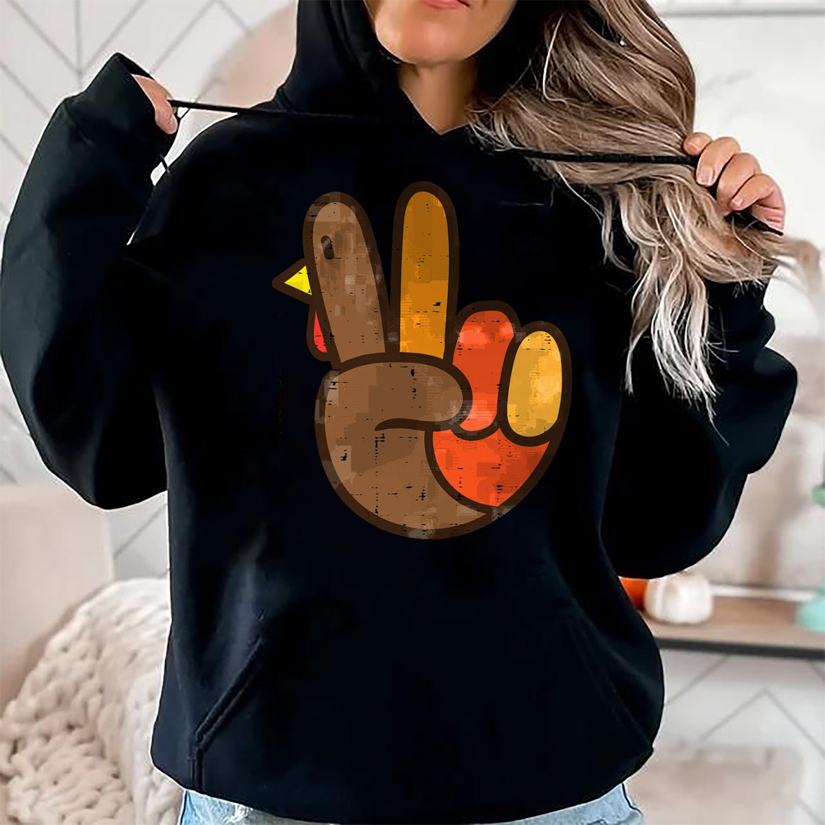 Best Thanksgiving Family Shirt , Funny Thanksgiving UnisexT-Shirt/Hoodie/Sweatshirt HLT00 - Peace Sign Turkey Hand Cool Thanksgiving Hippie Men Women T-Shirt
