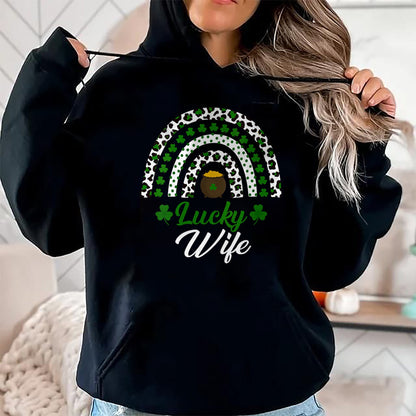 Best Wife Shirt, Wife and Husband Unisex T-Shirt/Hoodie/Sweatshirt HLT00 - Gift for wife T shirt, lucky wife   Womens Lucky Wife Rainbow St Patricks Day Lucky Wife V-Neck T-Sh