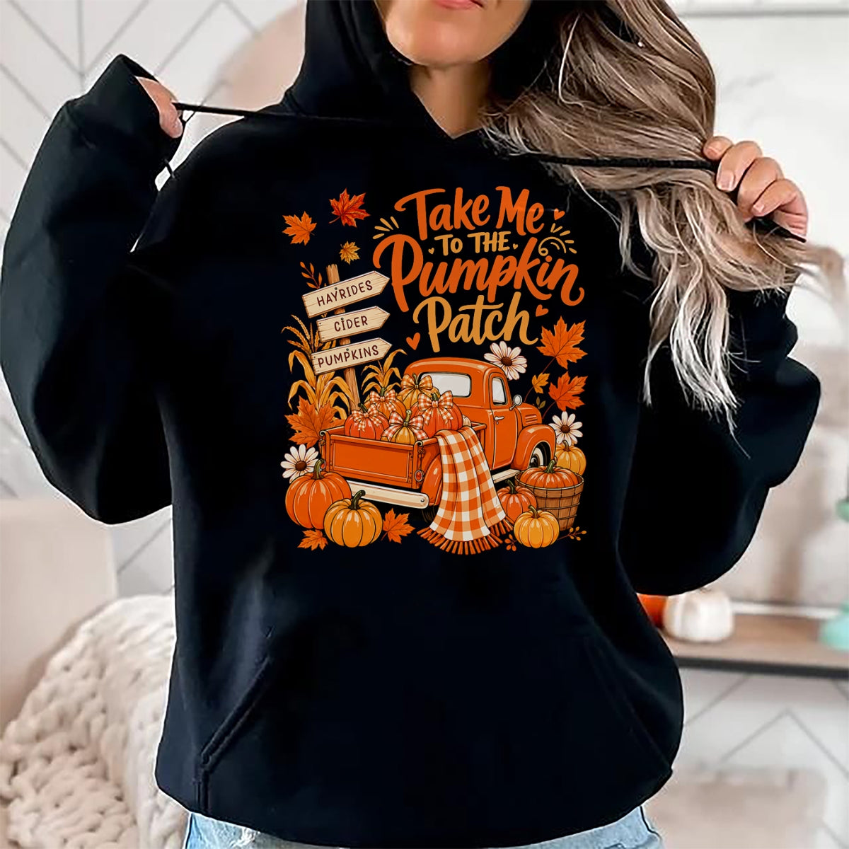 Best Thanksgiving Family Shirt , Funny Thanksgiving UnisexT-Shirt/Hoodie/Sweatshirt HLT00 - Take Me to The Pumpkin Patch Autumn Fall Vintage Truck T-Shirt
