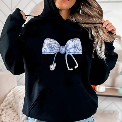 Funny Nurse Shirt, Nurse Unisex T-Shirt/Hoodie/Sweatshirt HLT00 - Floral Cute Blue Coquette Bow Stethoscope Registered Nurse T-Shirt