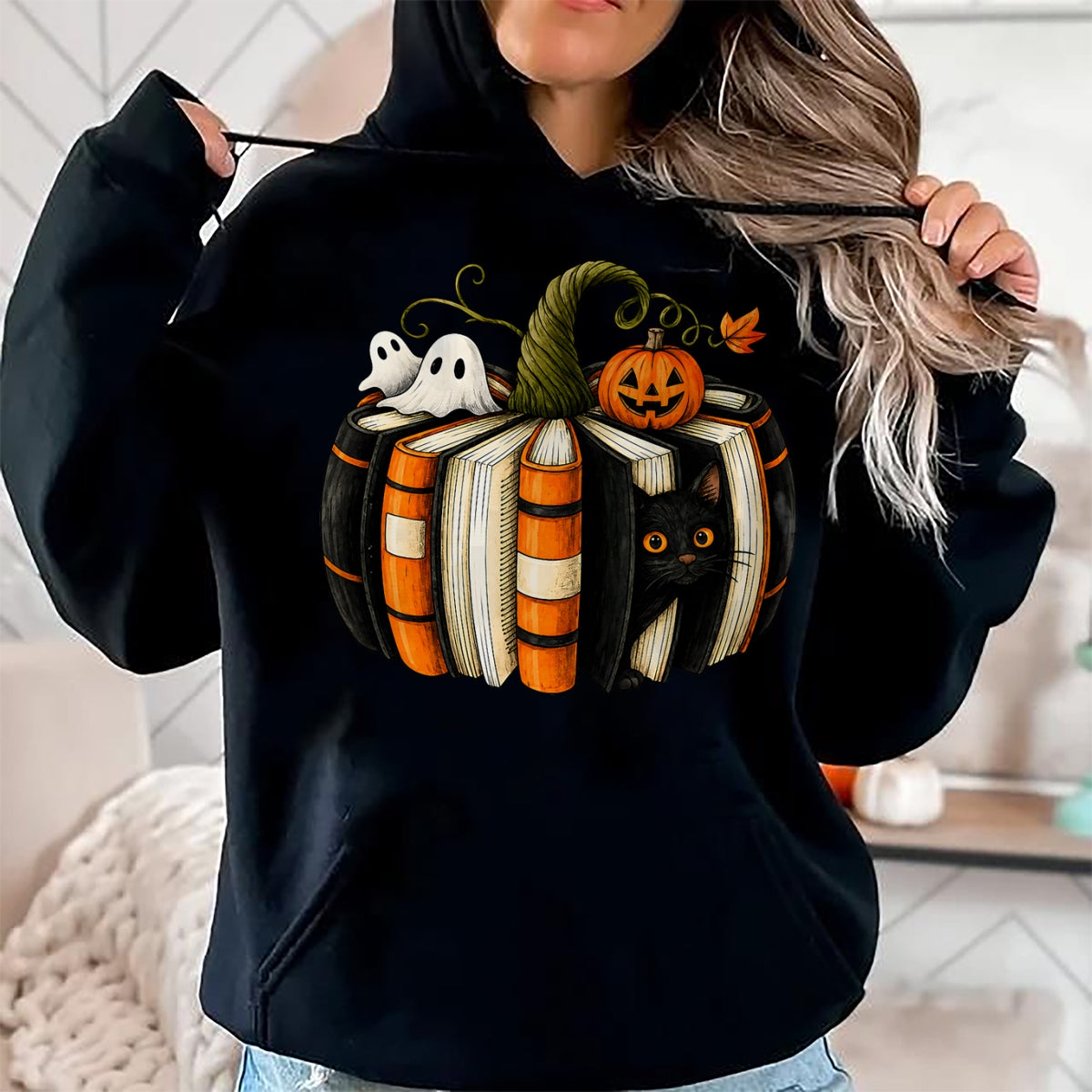 Best Teacher Shirt, Funny Teacher UnisexT-Shirt/Hoodie/Sweatshirt HLT00 - Halloween Reading Pumpkin Book Cat Ghost Librarian Teacher T-Shirt
