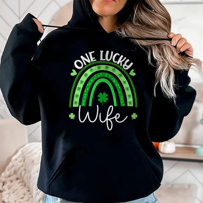 Best Wife Shirt, Wife and Husband Unisex T-Shirt/Hoodie/Sweatshirt HLT00 - Gift for wife T shirt, lucky wife   Womens One Lucky Wife Rainbow Irish St Patricks Day Shamrock Tan (1)
