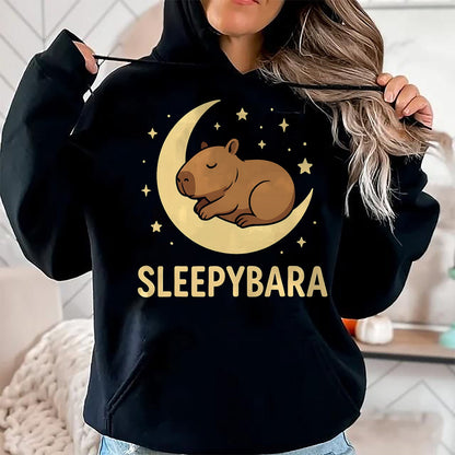 Cute Capybara Shirt, Funny Capybara Unisex T-Shirt/Hoodie/Sweatshirt HLT00 - Cute Sleepybara Funny Capybara Sleeping on Moon Graphic T-Shirt