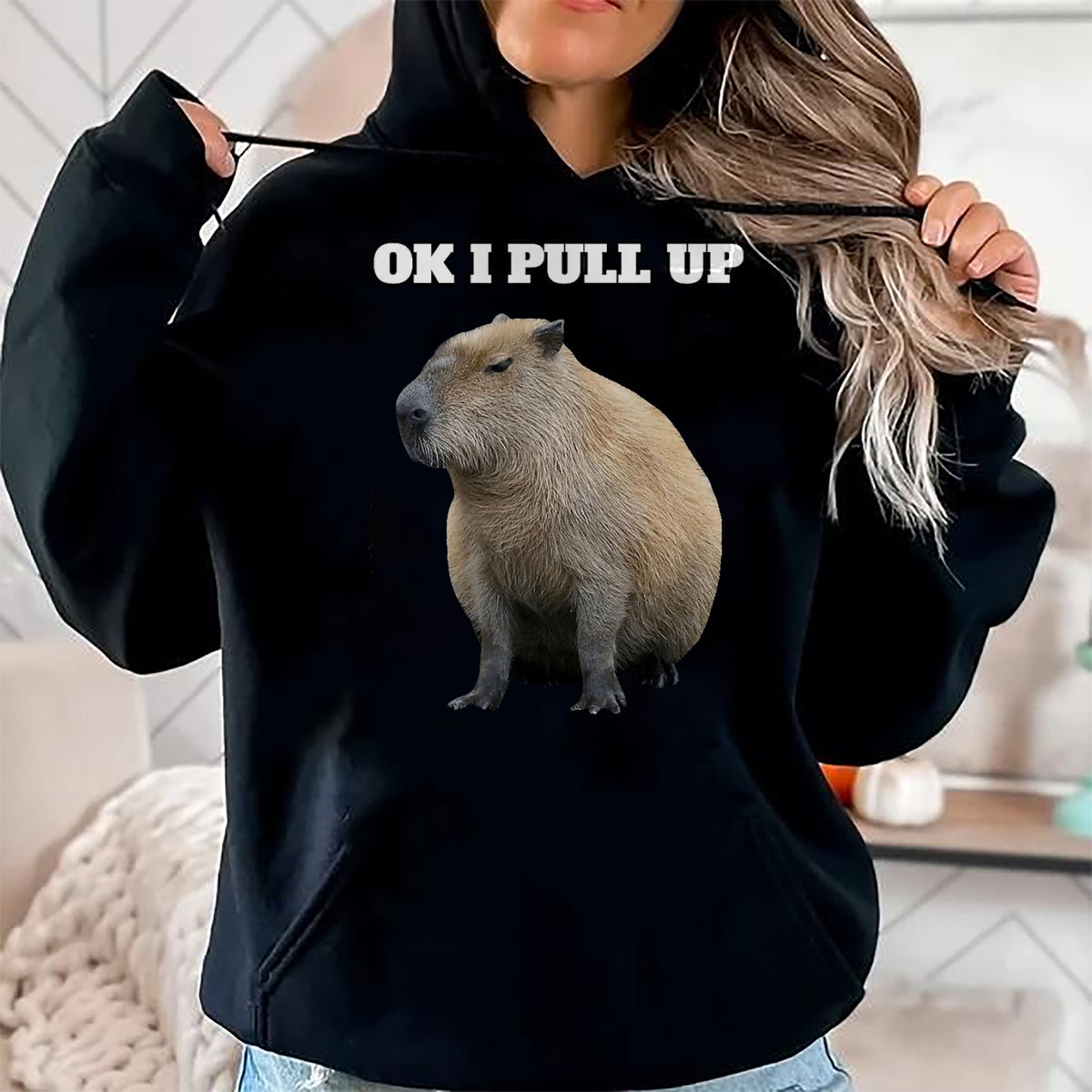 Cute Capybara Shirt, Funny Capybara Unisex T-Shirt/Hoodie/Sweatshirt HLT00 - Ok I Pull Up Capybara T-Shirt, Men, Black, Small