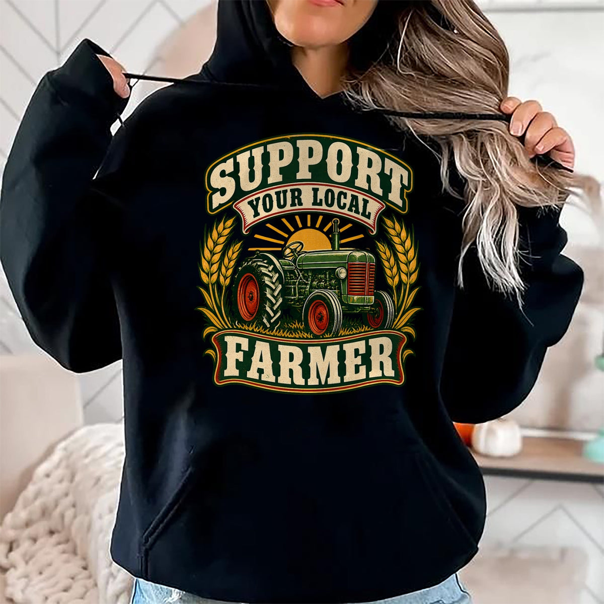 Best Farmer Life Shirt, Funny Farmer UnisexT-Shirt/Hoodie/Sweatshirt HLT00 - Support Your Local Farmer Vintage Tractor Wheat Sunrise Farm T-Shirt