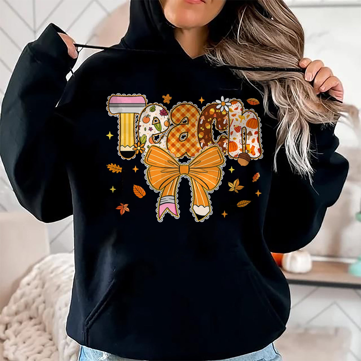 Best Thanksgiving Family Shirt , Funny Thanksgiving UnisexT-Shirt/Hoodie/Sweatshirt HLT00 - Thanksgiving Teacher Pencil Bow One Thankful Teacher Fall T-Shirt
