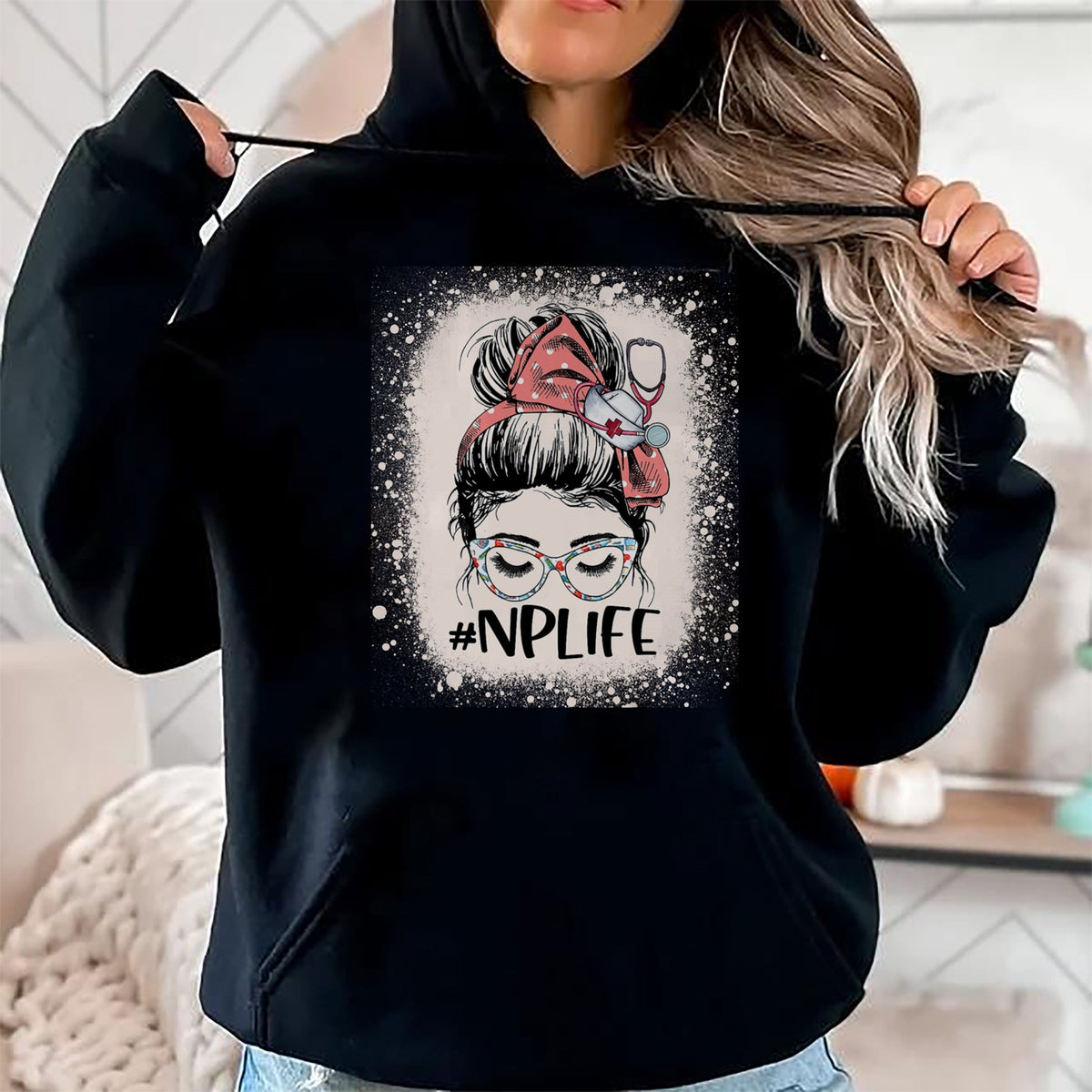 Funny Nurse Shirt, Nurse Unisex T-Shirt/Hoodie/Sweatshirt HLT00 - Nurse practitioner Funny NP Life Women Messy Bun Nurse T-Shirt