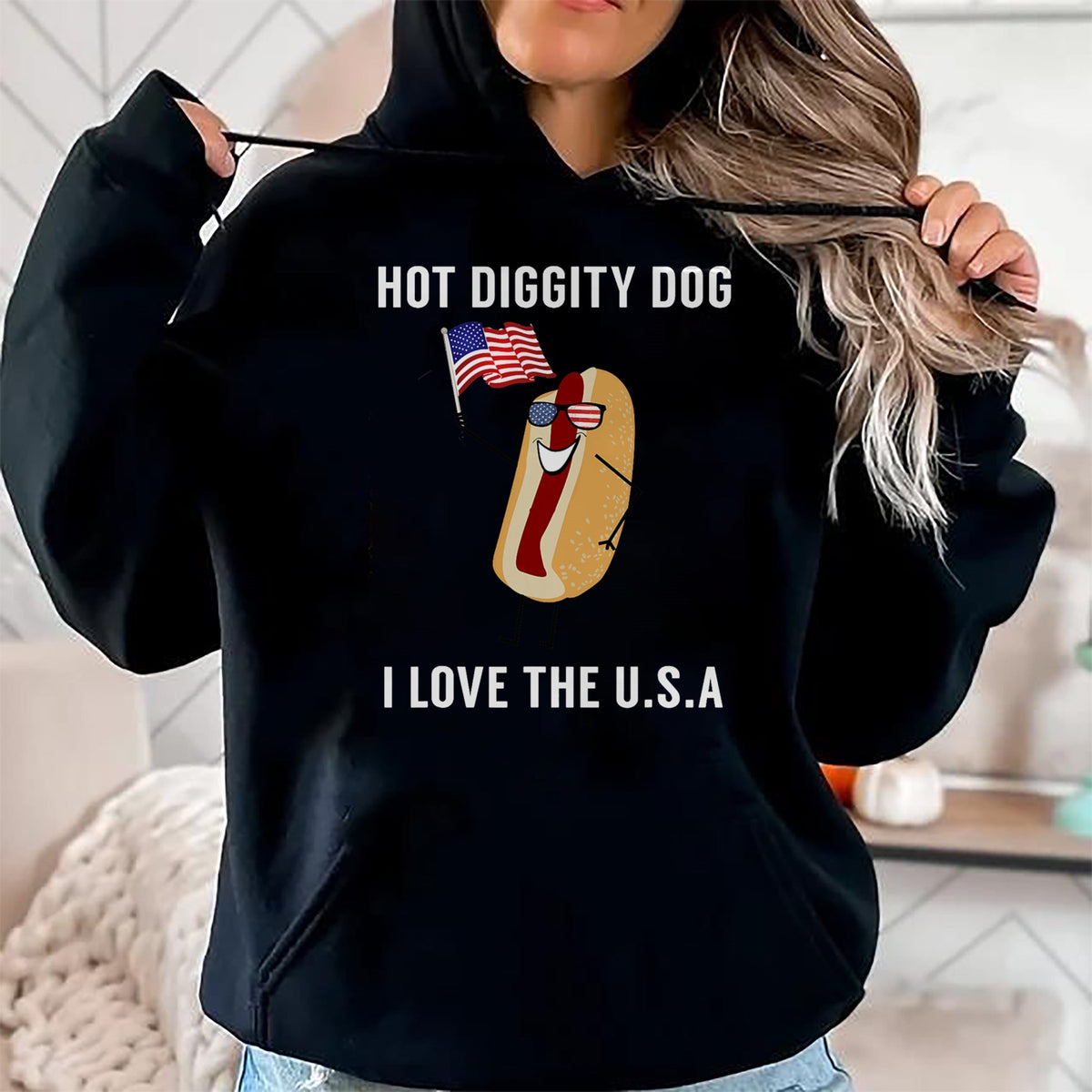 Dog Love Shirt, Dog Lover Gift T-Shirt/Hoodie/Sweatshirt HLT00 - Hot Diggity Dog I Love USA - Funny Fourth of July T-Shirt
