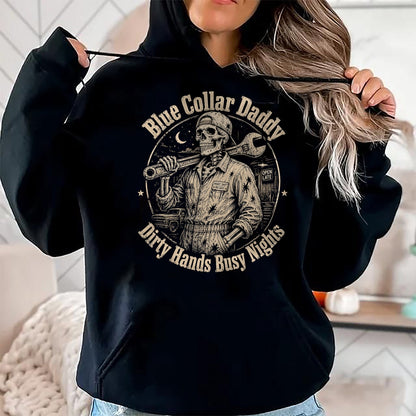 Best Mechanic Life Shirt, Funny Mechanic UnisexT-Shirt/Hoodie/Sweatshirt HLT00 - Blue Collar Daddy Dirty Hands Busy Nights Skeleton Mechanic T-Shirt