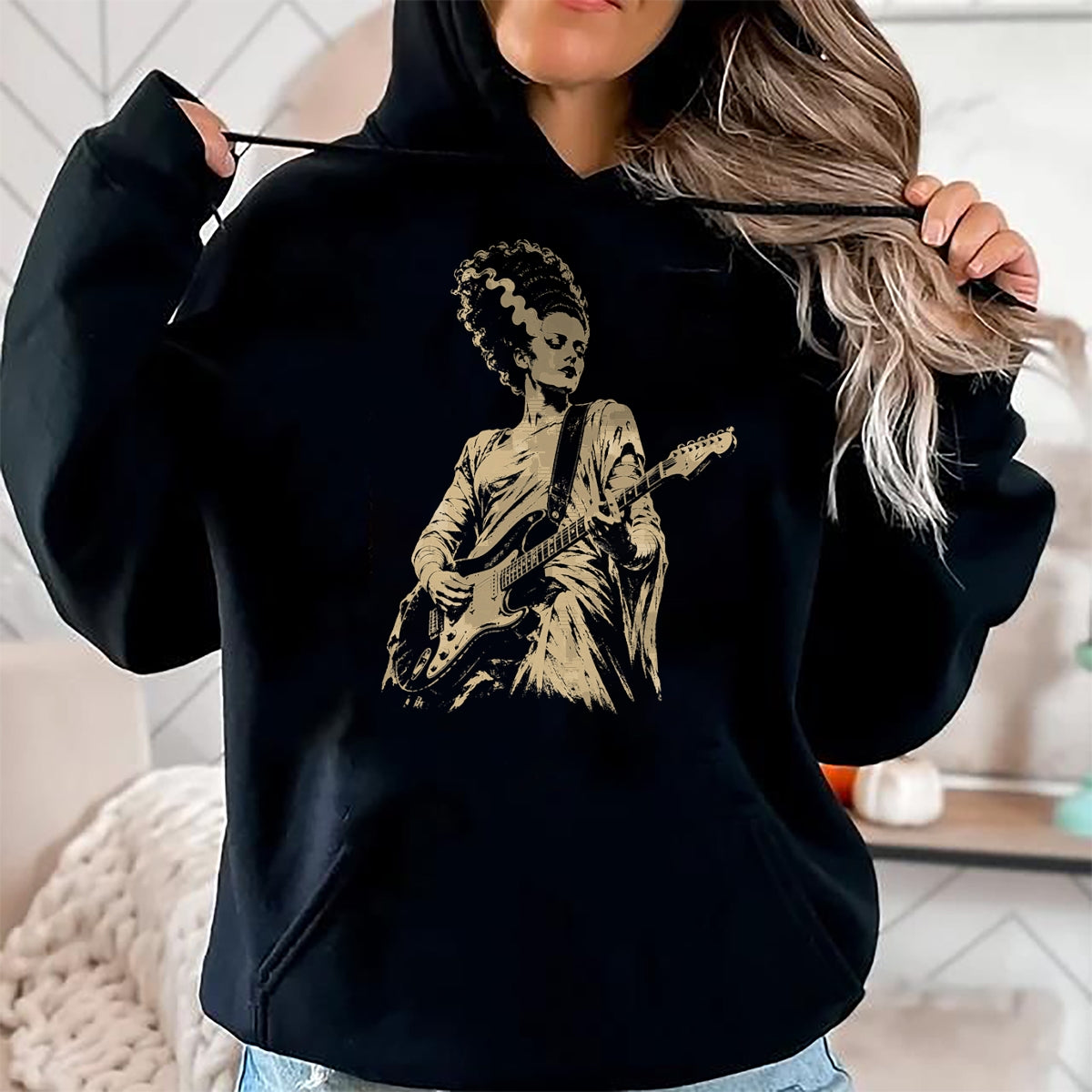 Guitar Lover Shirt, Funny Guitar UnisexT-Shirt/Hoodie/Sweatshirt HLT00 - Bride of Frankenstein Playing Guitar Halloween Guitarist T-Shirt