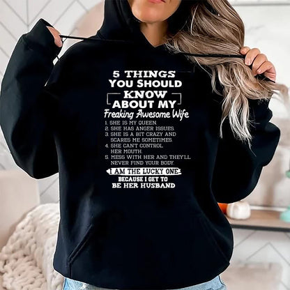 Best Wife Shirt, Wife and Husband Unisex T-Shirt/Hoodie/Sweatshirt HLT00 - Awesome 5 Things You Should Know About My Freaking Wife T-Shirt