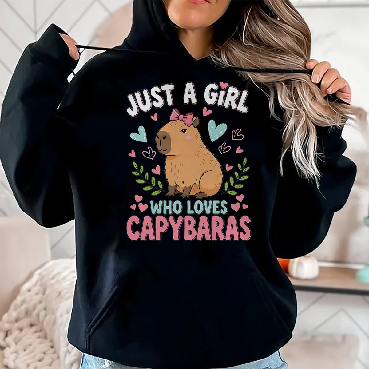Cute Capybara Shirt, Funny Capybara Unisex T-Shirt/Hoodie/Sweatshirt HLT00 - Just a Girl who Loves Capybaras T-Shirt (4)