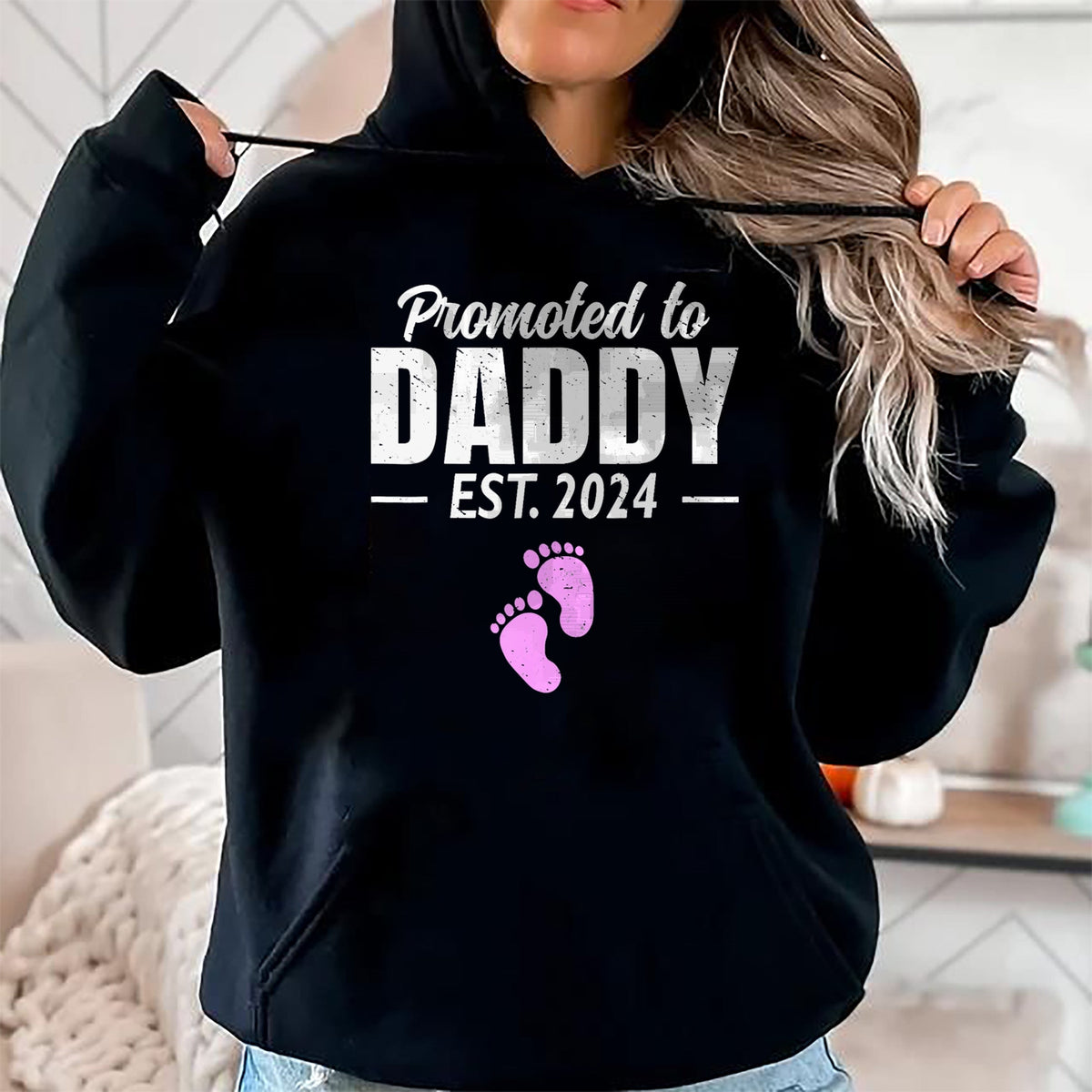 Gift for Dad Shirt, Funny Dad Unisex T-Shirt/Hoodie/Sweatshirt HLT00 – Promoted To Daddy Est 2024 Fathers Day First Time Dad Girl T-Shirt