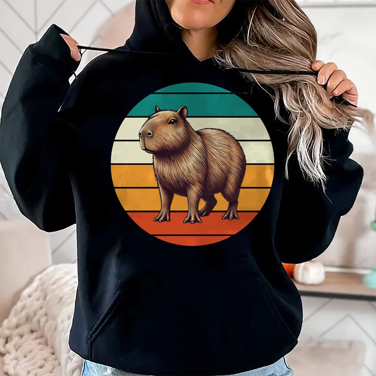 Cute Capybara Shirt, Funny Capybara Unisex T-Shirt/Hoodie/Sweatshirt HLT00 - Retro Capybara Art Long Sleeve T-Shirt