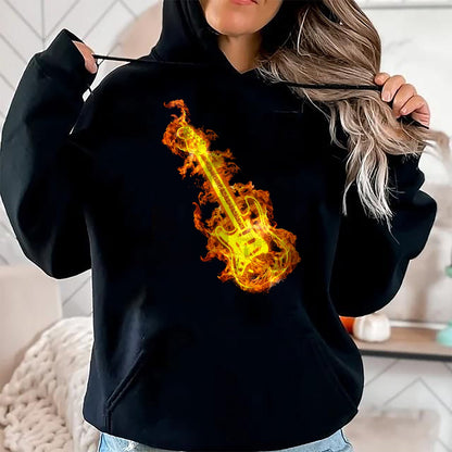 Guitar Lover Shirt, Funny Guitar UnisexT-Shirt/Hoodie/Sweatshirt HLT00 - Electric Guitar In Flames Gift Rock Guitar Lovers T-Shirt