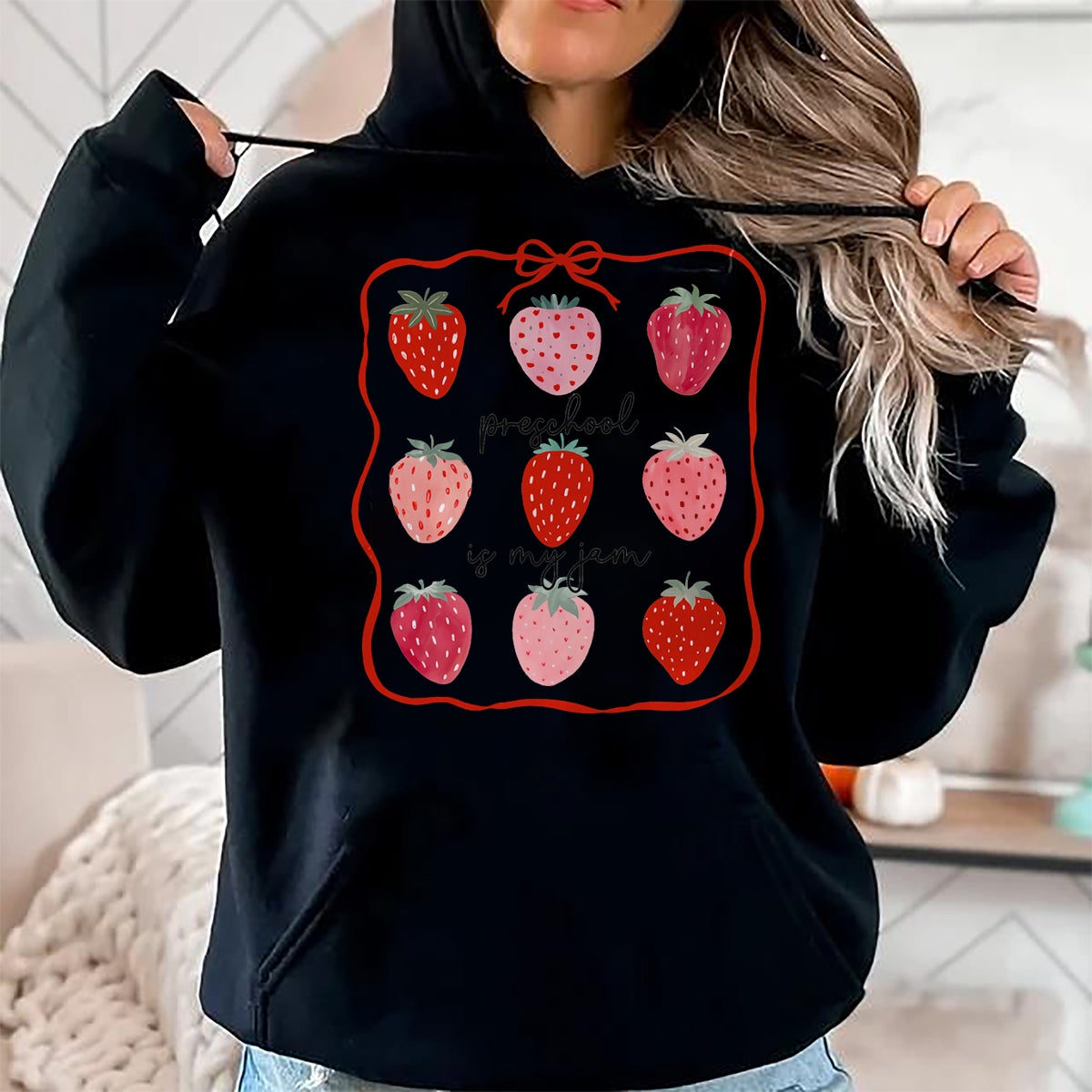 Best Teacher Shirt, Funny Teacher UnisexT-Shirt/Hoodie/Sweatshirt HLT00 - Preschool is My Jam Strawberry Teacher First Day of School T-Shirt