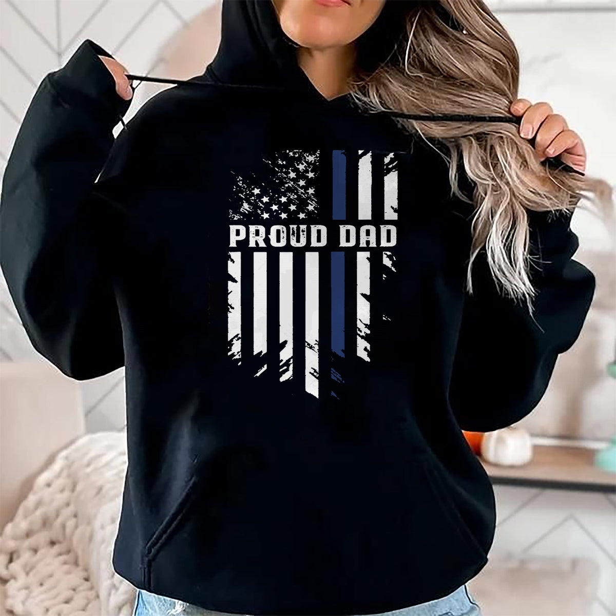 Gift for Dad Shirt, Funny Dad Unisex T-Shirt/Hoodie/Sweatshirt HLT00 – Thin Blue Line Proud Dad Police Family T-Shirt