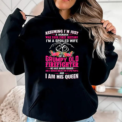 Best Wife Shirt, Wife and Husband Unisex T-Shirt/Hoodie/Sweatshirt HLT00 - Gift for wife T shirt, spoiled wife   I'm A Spoiled Wife Grumpy Old Firefighter - Firefighter Wife P
