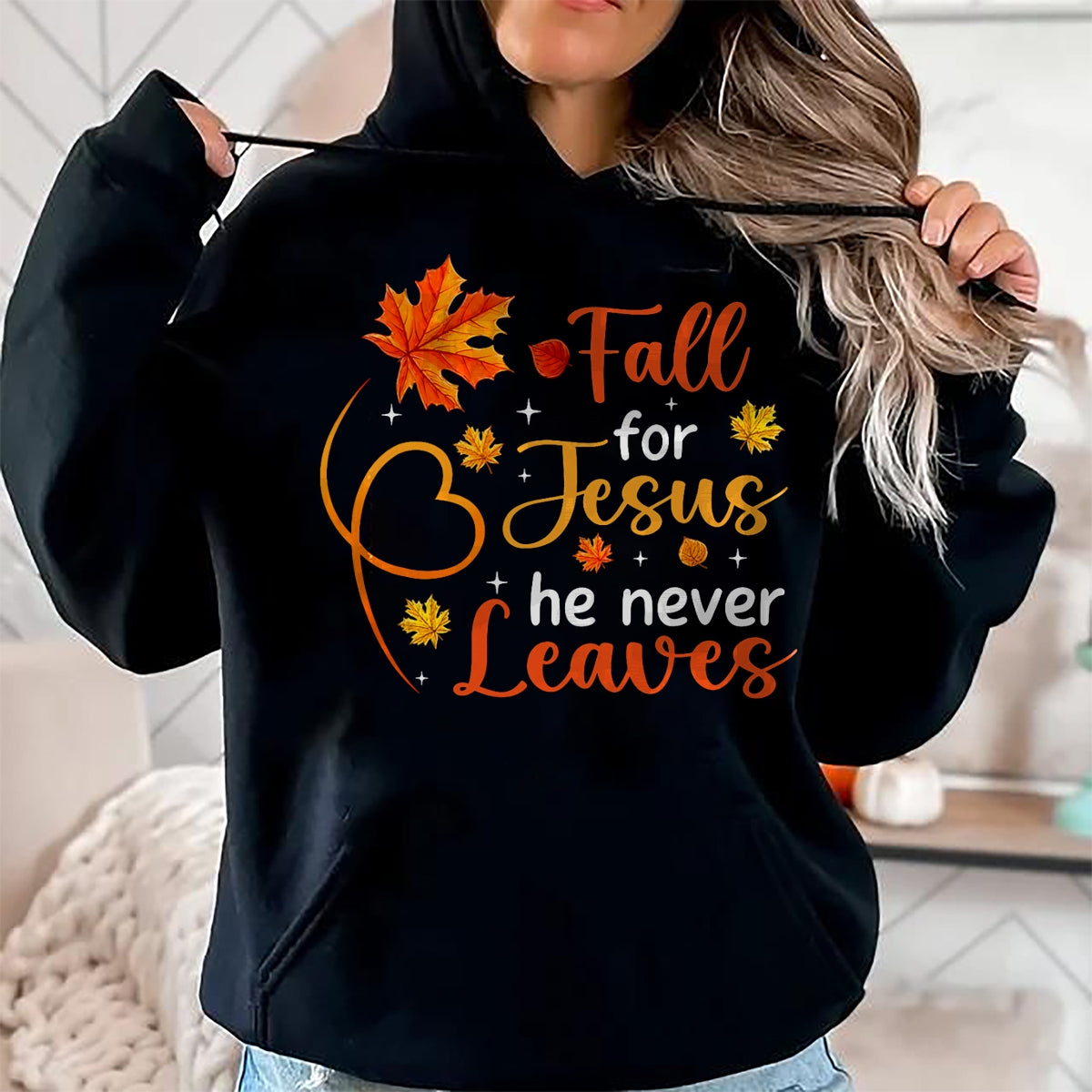 Best Thanksgiving Family Shirt , Funny Thanksgiving UnisexT-Shirt/Hoodie/Sweatshirt HLT00 - Fall for Jesus He Never Leaves Christian Faith Cross Pumpkin T-Shirt