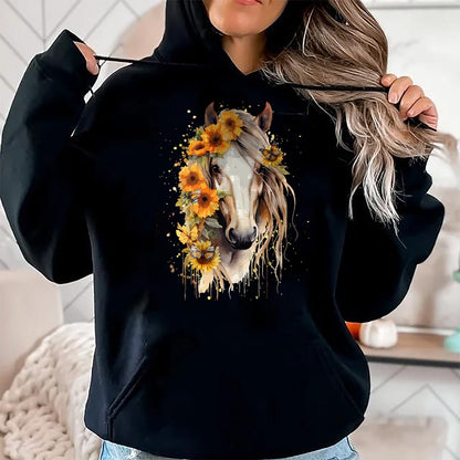 Best Horse Lover Shirt , Funny Horse UnisexT-Shirt/Hoodie/Sweatshirt HLT00 - Sunflower Horse Portrait CowGirl Equestrian Horseback Riding T-Shirt