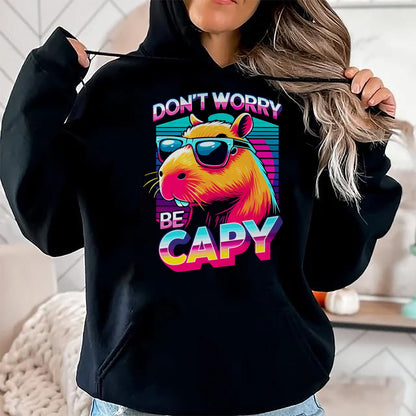 Cute Capybara Shirt, Funny Capybara Unisex T-Shirt/Hoodie/Sweatshirt HLT00 - Cool Retro Capybara Long Sleeve T-Shirt