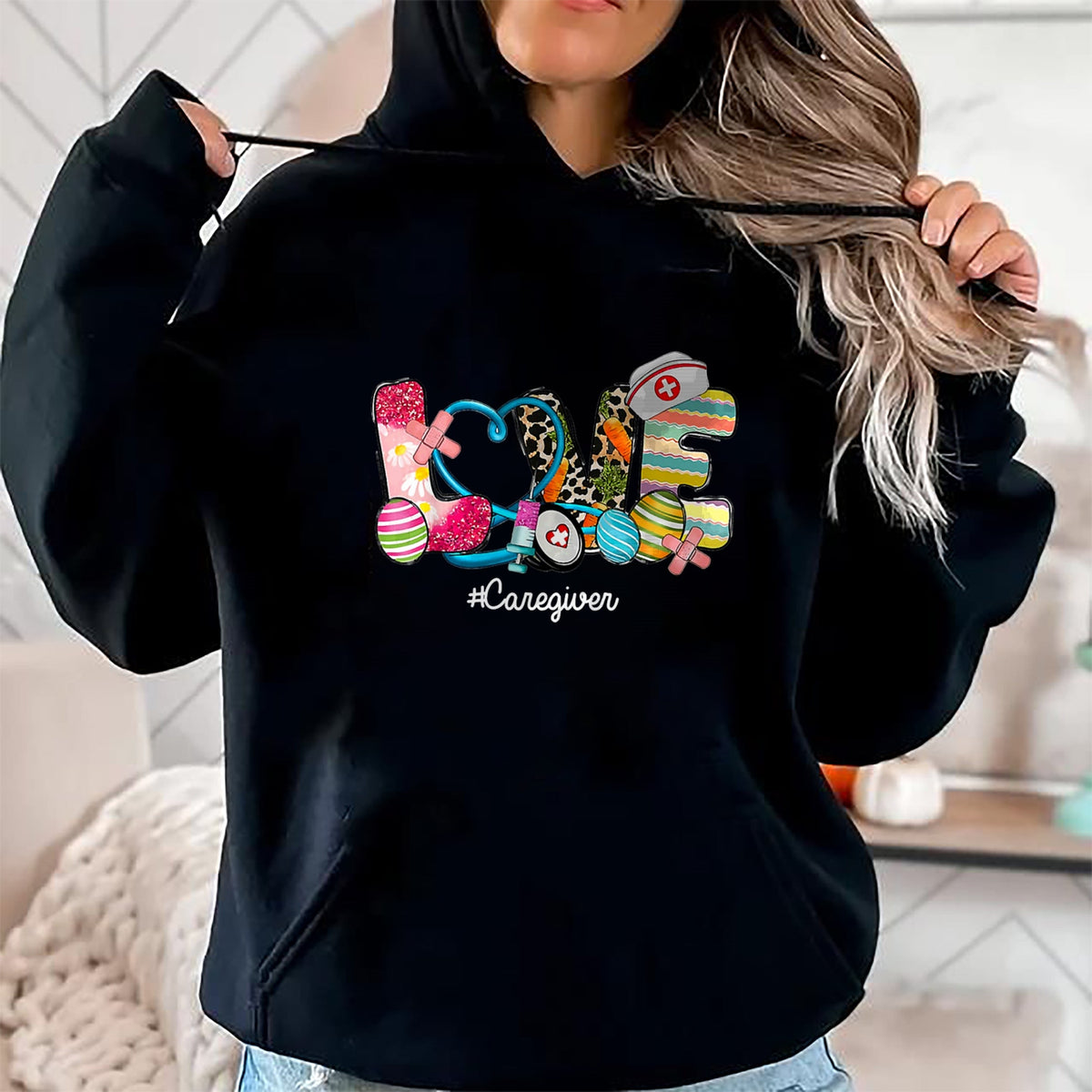 Funny Nurse Shirt, Nurse Unisex T-Shirt/Hoodie/Sweatshirt HLT00 - LOVE Stethoscope Scrub Caregiver Nurse Life Easter Day T-Shirt