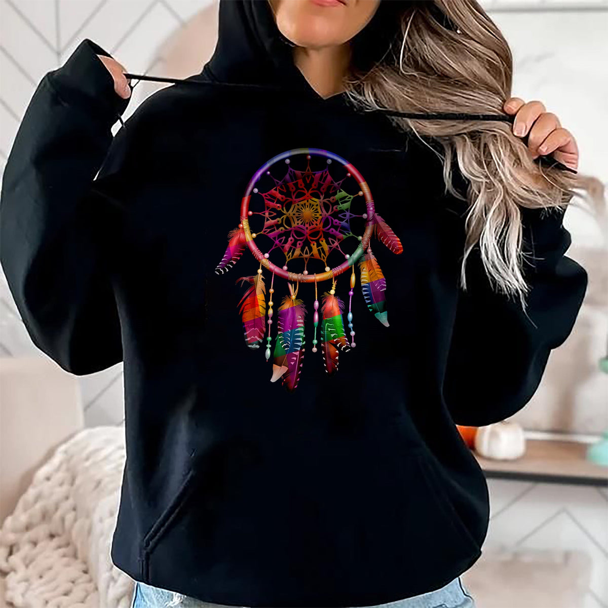 Native American T-Shirts, Vintage Native American Unisex T-Shirt/Hoodie/Sweatshirt HLT00 - Colorful Dreamcatcher Feathers Tribal Native American Indian