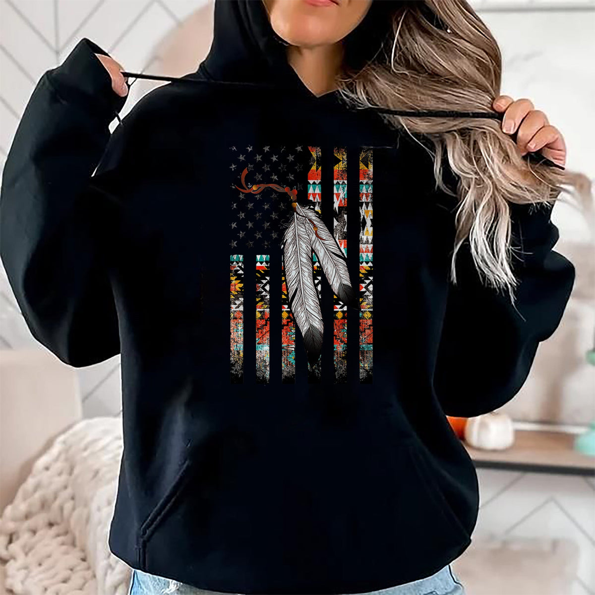 Native American T-Shirts, Vintage Native American Unisex T-Shirt/Hoodie/Sweatshirt HLT00 - Native American Justice Day Shirt, Tribe Feather Flag