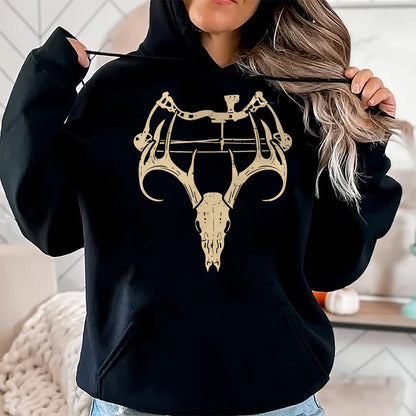 Funny Hunting Shirt, Gift For Hunting Lover Unisex T-Shirt/Hoodie/Sweatshirt HLT00 - Deer Skull Compound Bow Retro Hunting Archery Dad Archer T-Shirt