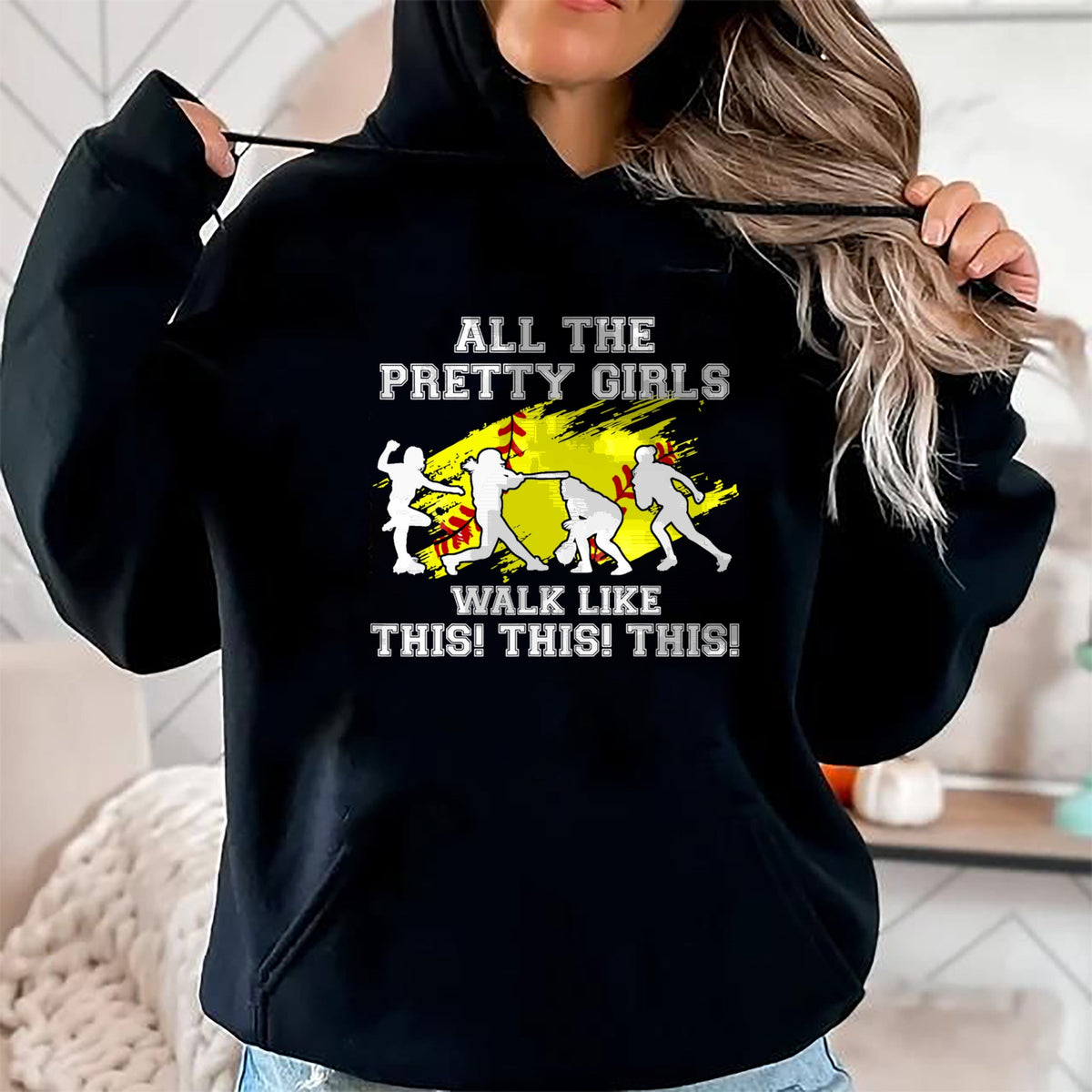 Gift for Mom Shirt, Funny Mom Unisex T-Shirt/Hoodie/Sweatshirt HLT00 - Funny Softball-Shirt Pretty Girls Walk Like This Teen Women T-Shirt