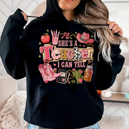 Best Teacher Shirt, Funny Teacher UnisexT-Shirt/Hoodie/Sweatshirt HLT00 - Shes A Teacher I Can Tell Western Classroom Art T-Shirt
