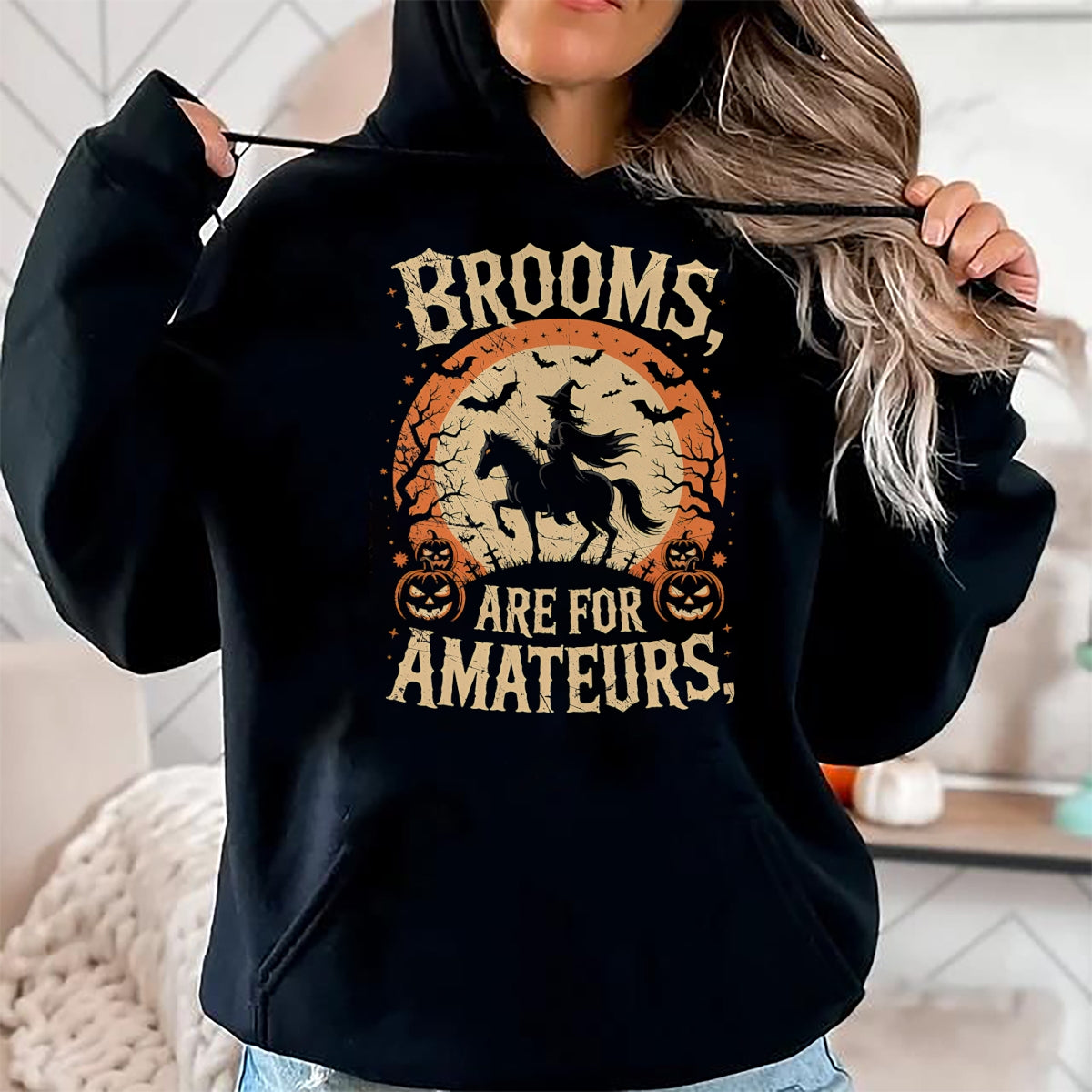 Best Horse Lover Shirt , Funny Horse UnisexT-Shirt/Hoodie/Sweatshirt HLT00 - Brooms are for Amateurs Horse Riding Funny Halloween T-Shirt