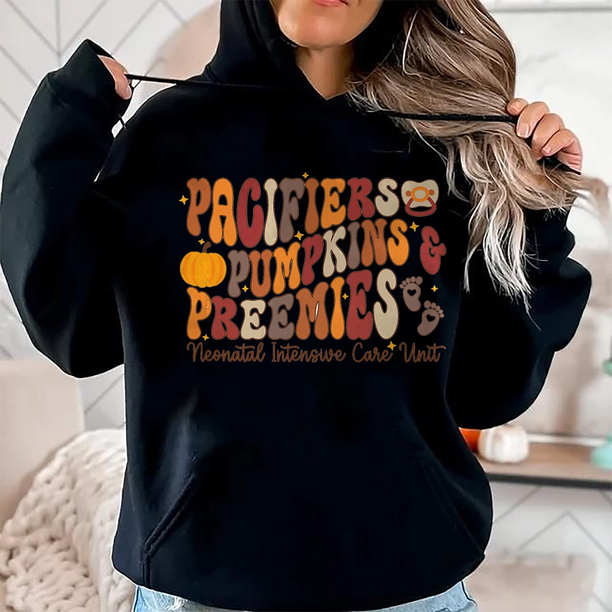 Best Thanksgiving Family Shirt , Funny Thanksgiving UnisexT-Shirt/Hoodie/Sweatshirt HLT00 - Retro Pacifiers Pumpkins Preemies Thanksgiving NICU Nurse T-Shirt