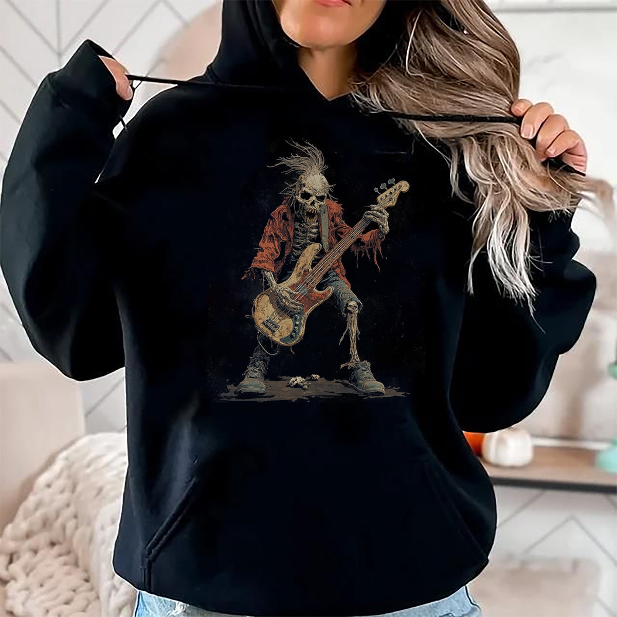 Guitar Lover Shirt, Funny Guitar UnisexT-Shirt/Hoodie/Sweatshirt HLT00 - Skeleton Punk Rocker Halloween Bass Guitar Rock N Roll T-Shirt
