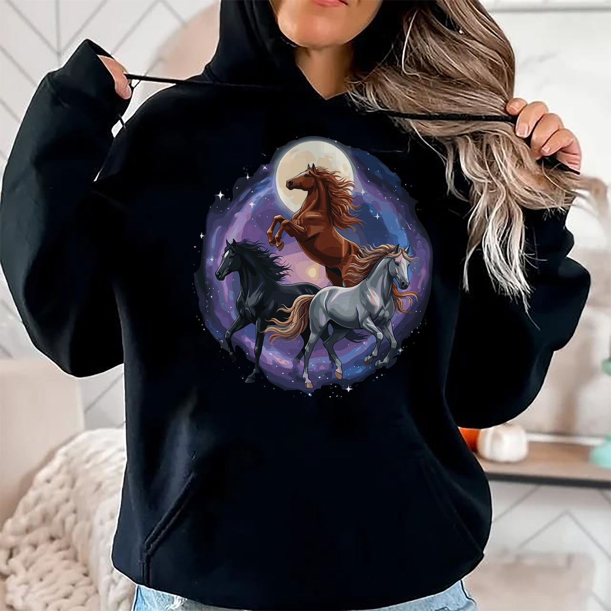 Best Horse Lover Shirt , Funny Horse UnisexT-Shirt/Hoodie/Sweatshirt HLT00 - Three Moon Funny Horse Shirt Space Galaxy Horses Graphic T-Shirt