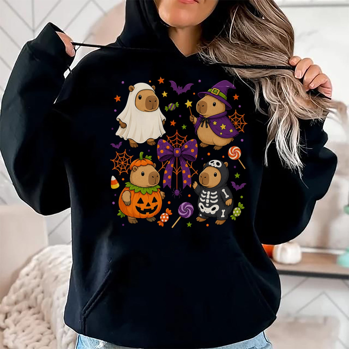 Cute Capybara Shirt, Funny Capybara Unisex T-Shirt/Hoodie/Sweatshirt HLT00 - Funny Cozy Capybara Autumn Fall Spooky Season Halloween T-Shirt