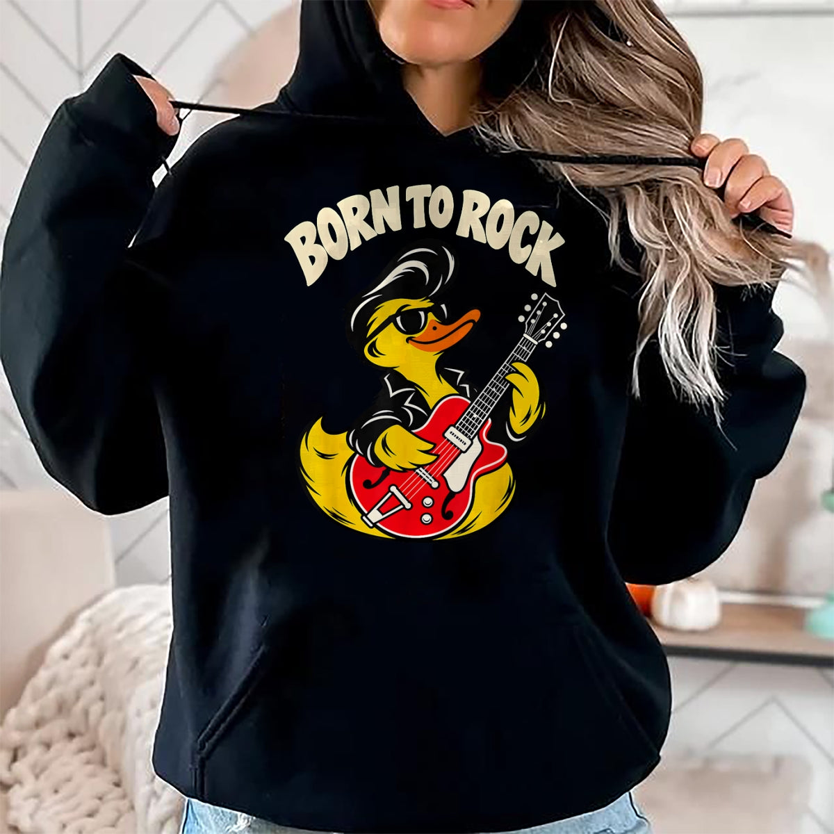 Guitar Lover Shirt, Funny Guitar UnisexT-Shirt/Hoodie/Sweatshirt HLT00 - Born Rock to 50s Rubber Ducky Playing Guitar Toddler Boys T-Shirt