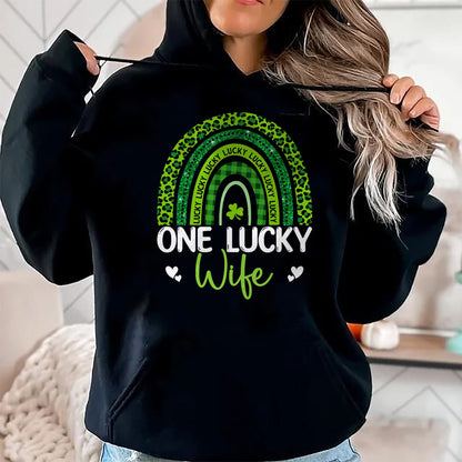 Best Wife Shirt, Wife and Husband Unisex T-Shirt/Hoodie/Sweatshirt HLT00 - Gift for wife T shirt, lucky wife   Womens One Lucky Wife Rainbow Leopard Saint Patrick's Day Tank T