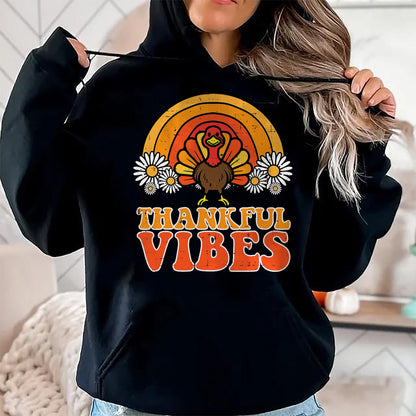 Best Thanksgiving Family Shirt , Funny Thanksgiving UnisexT-Shirt/Hoodie/Sweatshirt HLT00 - Thankful Vibes Turkey Rainbow Funny Retro Thanksgiving Women T-Shirt