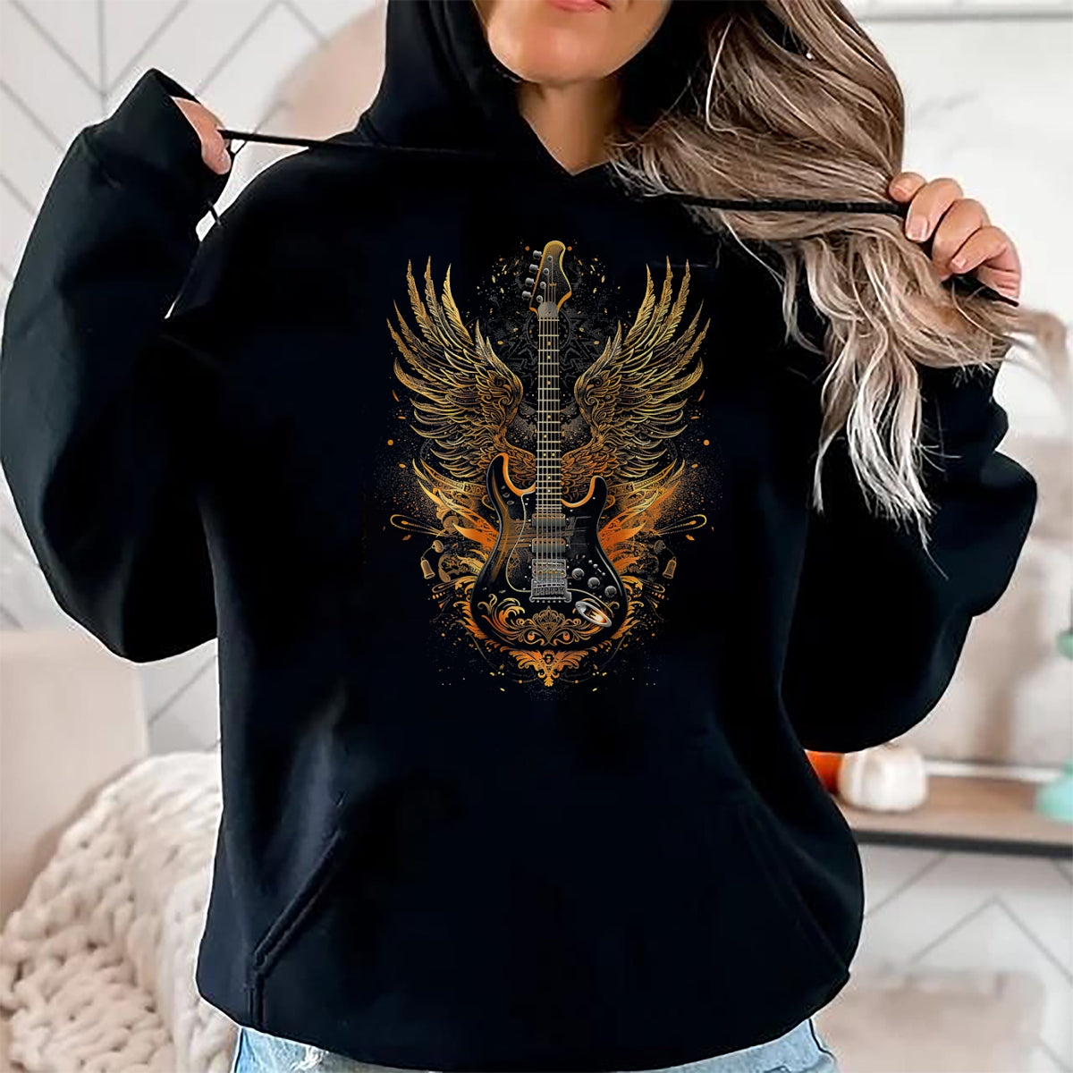 Guitar Lover Shirt, Funny Guitar UnisexT-Shirt/Hoodie/Sweatshirt HLT00 - Electric Guitar with Wings Baroque Rock Design Art T-Shirt