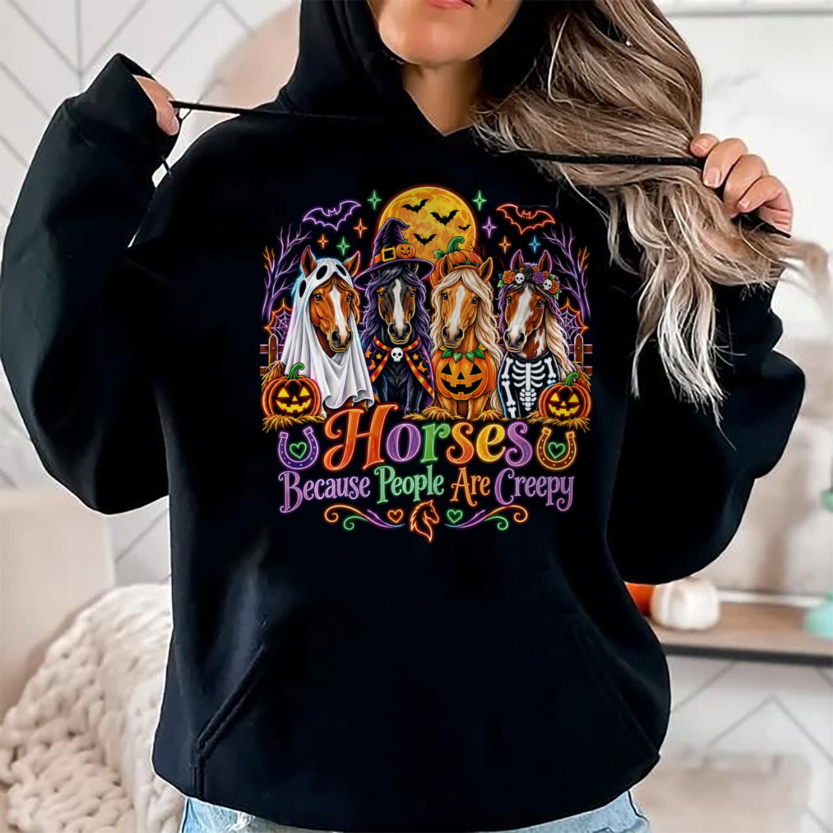 Best Horse Lover Shirt , Funny Horse UnisexT-Shirt/Hoodie/Sweatshirt HLT00 - Horses Because People are Creepy Funny Halloween Horse Lover Performance T-Shirt
