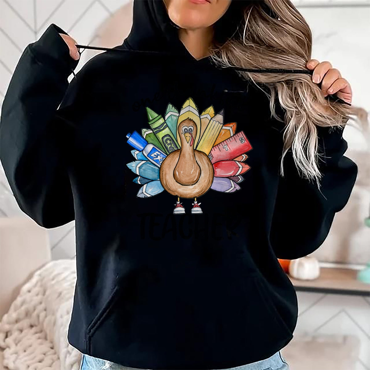 Best Thanksgiving Family Shirt , Funny Thanksgiving UnisexT-Shirt/Hoodie/Sweatshirt HLT00 - One Thankful Teacher Thanksgiving Turkey, Cute Crayon Pencil T-Shirt