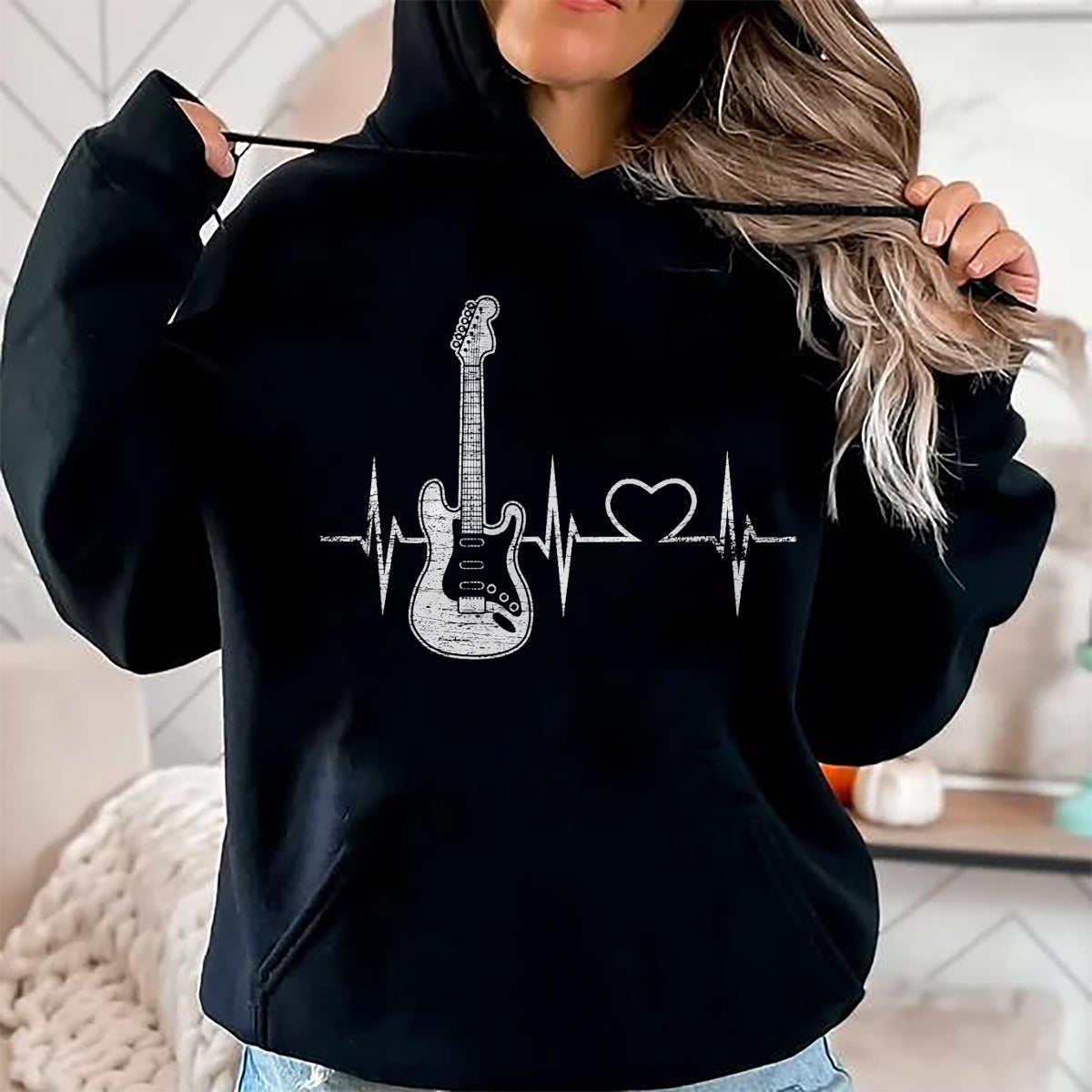 Guitar Lover Shirt, Funny Guitar UnisexT-Shirt/Hoodie/Sweatshirt HLT00 - Vintage Guitarist Love Music Heart Gifts Heartbeat Guitar T-Shirt