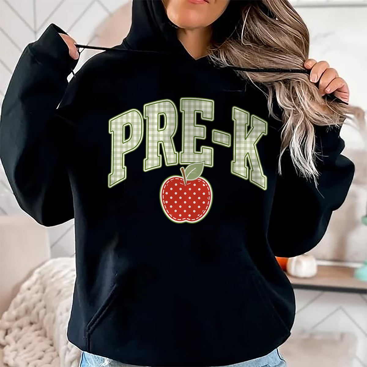 Best Teacher Shirt, Funny Teacher UnisexT-Shirt/Hoodie/Sweatshirt HLT00 - Vintage Pre-K Teacher Team Apple Gingham First Day of School T-Shirt